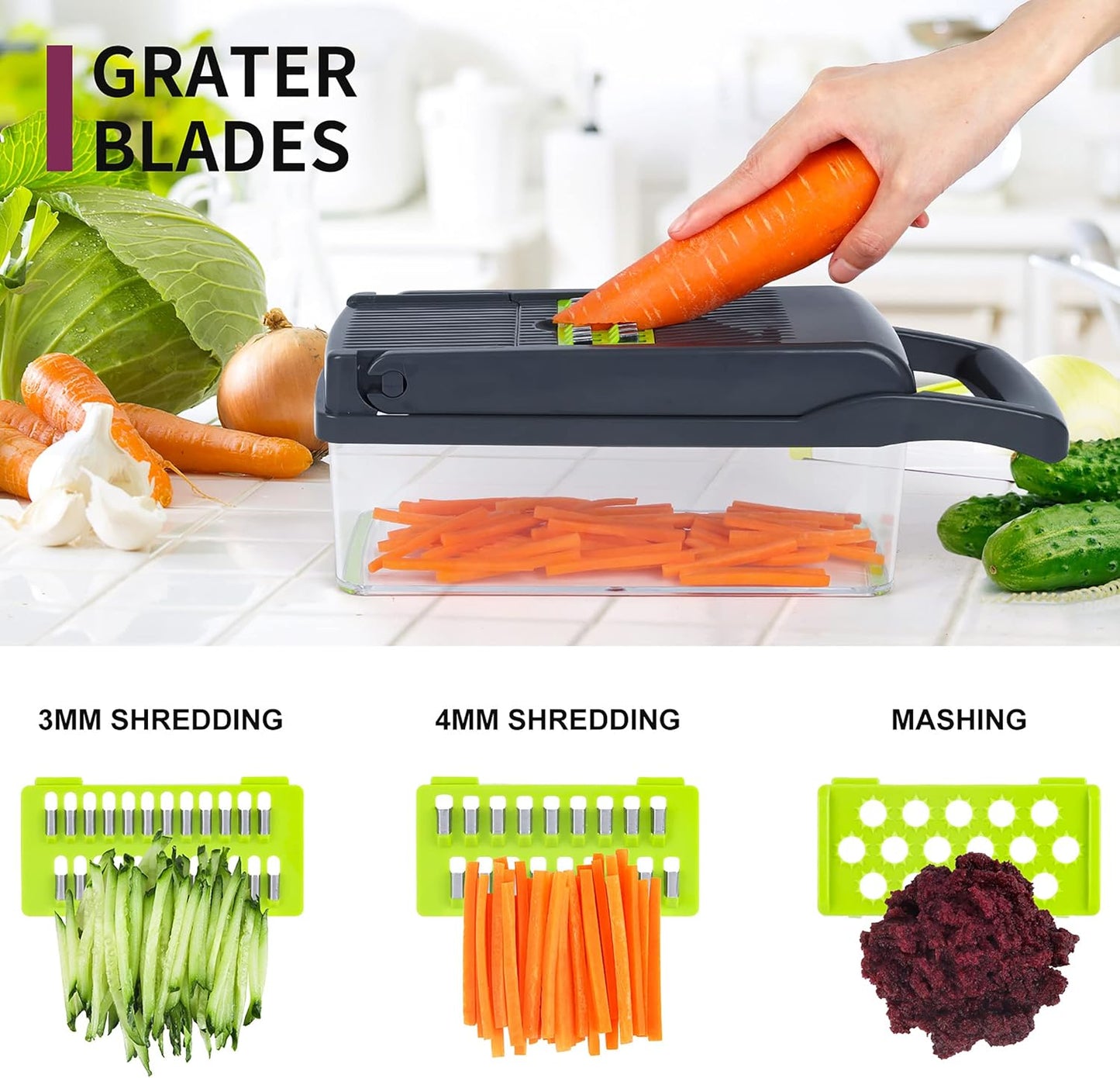 Skiennix Vegetable Chopper Mandoline Slicer - 10-in-1 Multifunctional Kitchen Gadget | Gray/Green