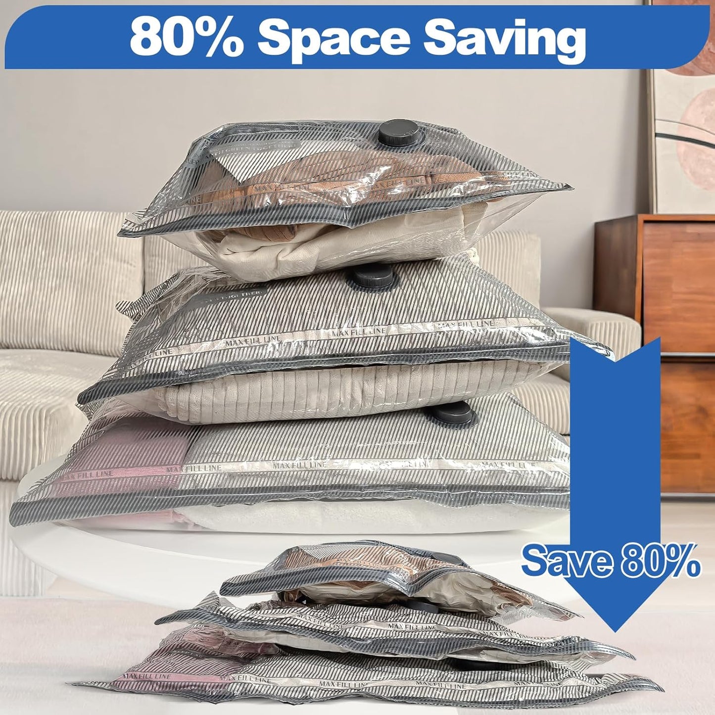 Vacbird Vacuum Storage Bags - 15 Pack Travel Size with USB Pump | Space Saver for Clothes