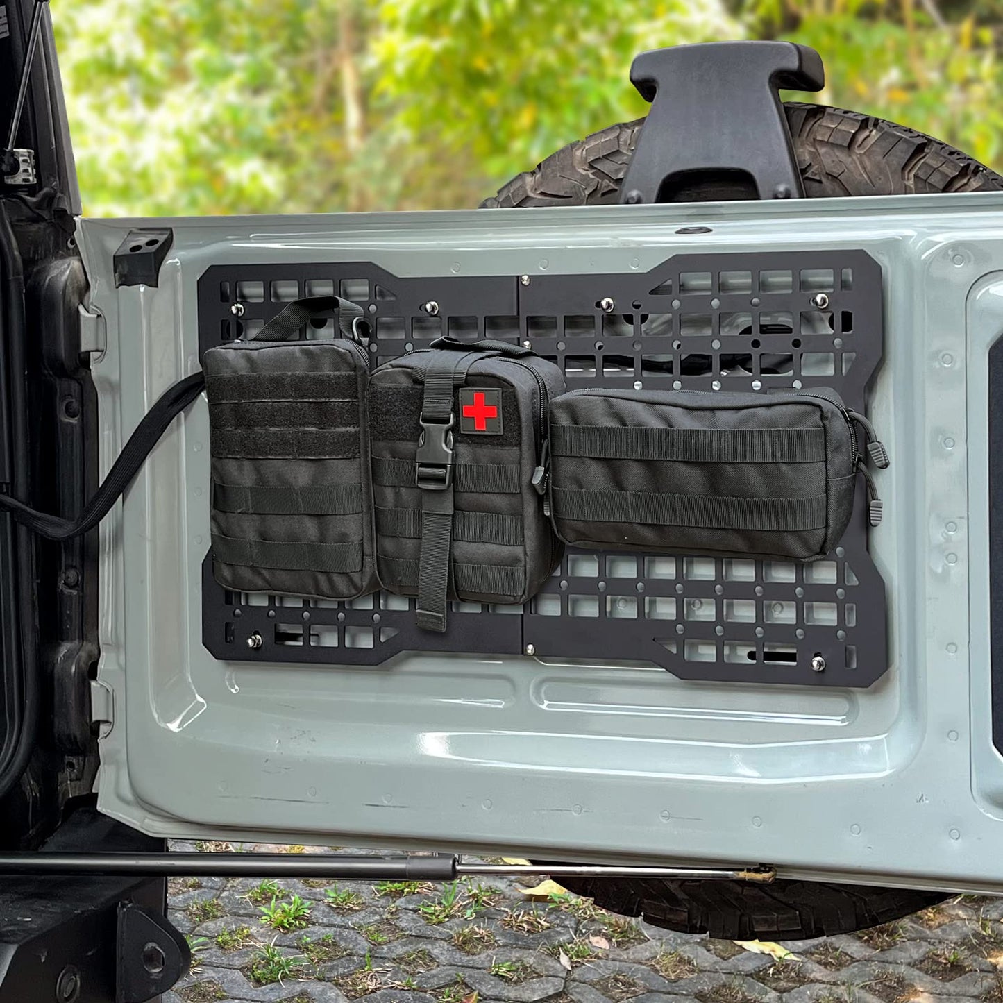 MAIKER OFF ROAD Tailgate Storage Panel Tailgate Molle Panel Steel Cargo Shelf Storage Luggage Holder Carrier with 3 Storage Bags for Ford Bronco Accessories 2021 2022 2023 2/4 Doors