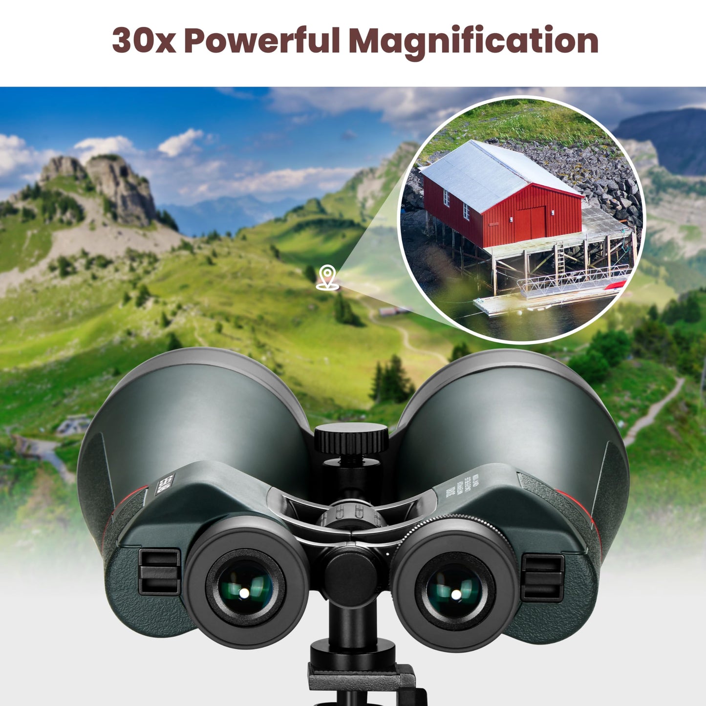 ESSLNB 30x80 Astronomy Binoculars Giant for Adults, Waterproof Outdoor Binoculars for Travel Stargazing Bird Watching Hunting with Built-in Tripod Adapter and Carrying Bag (Black)