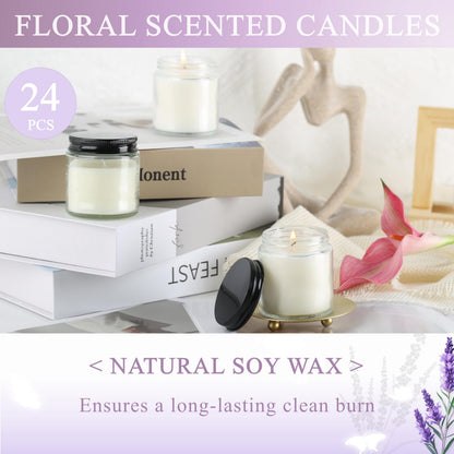 ACITHGL 24 Pcs 4oz Mini Mason Jar Candles Small Lavender Scented Candles Bulk Aromatherapy Ideal Souvenir Favors for Wedding Birthday Party (Black, 24)