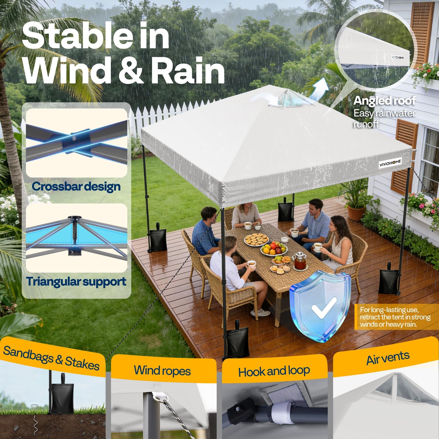 VIVOHOME 10x10ft Pop Up Canopy Tent One Push Setup Outdoor Portable Shelter Tent Heavy Duty with Wheel Carry Bag and 4 Sandbags, White