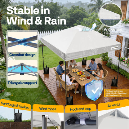 VIVOHOME 10x10ft Pop Up Canopy Tent One Push Setup Outdoor Portable Shelter Tent Heavy Duty with Wheel Carry Bag and 4 Sandbags, White