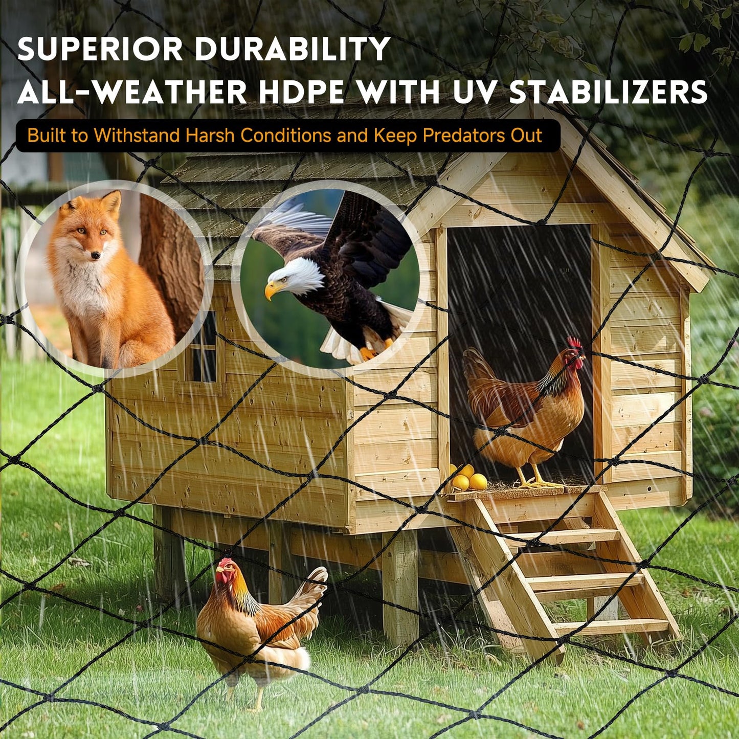 Heavy Duty Bird Netting for Chicken Coop with 1" Mesh, 50x50 ft Reinforced HDPE Poultry Netting, Durable & Reusable Chicken Netting for Hawks, Predator Proof for Farm, Fence, Garden & Orchard