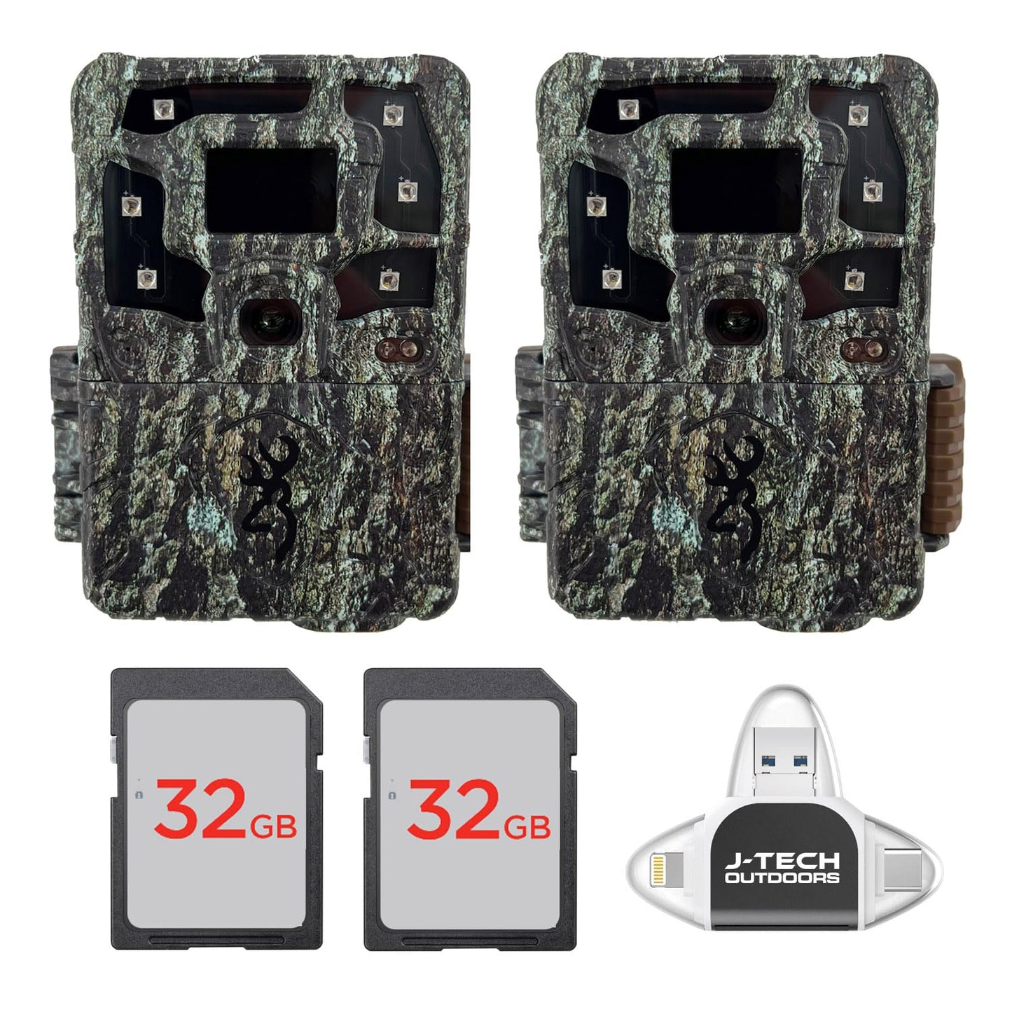 (2) Browning Strike Force Pro X 1080 Trail Game Camera Bundle Includes 32GB Memory Cards and J-TECH USB Memory Card Reader Compatible with iPhone/iPad/Android/PC (24MP) | BTC5PX1080