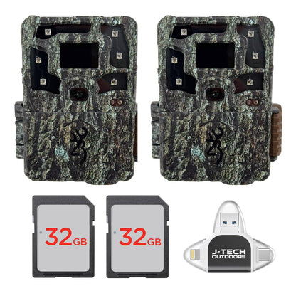 (2) Browning Strike Force Pro X 1080 Trail Game Camera Bundle Includes 32GB Memory Cards and J-TECH USB Memory Card Reader Compatible with iPhone/iPad/Android/PC (24MP) | BTC5PX1080
