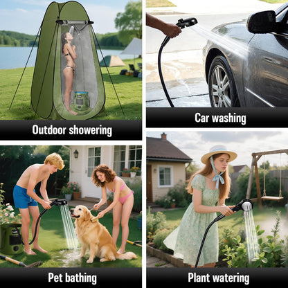 Portable Shower with Heater, Pop Up Camping Shower Privacy Tent Kit with LED Lights, 6000mAh Rechargeable Shower Pump, 6.6 Gal Foldable Bucket, Outdoor Camp Shower Kit for Travel, Pet Bath, Car Wash