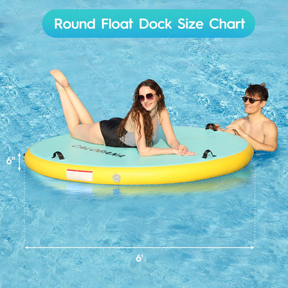 CALOBANA Inflatable Floating Dock Platform, Round Inflatable Floating Island Raft with Portable Storage Carrying Bag for Pool Lake Beach Ocean Party