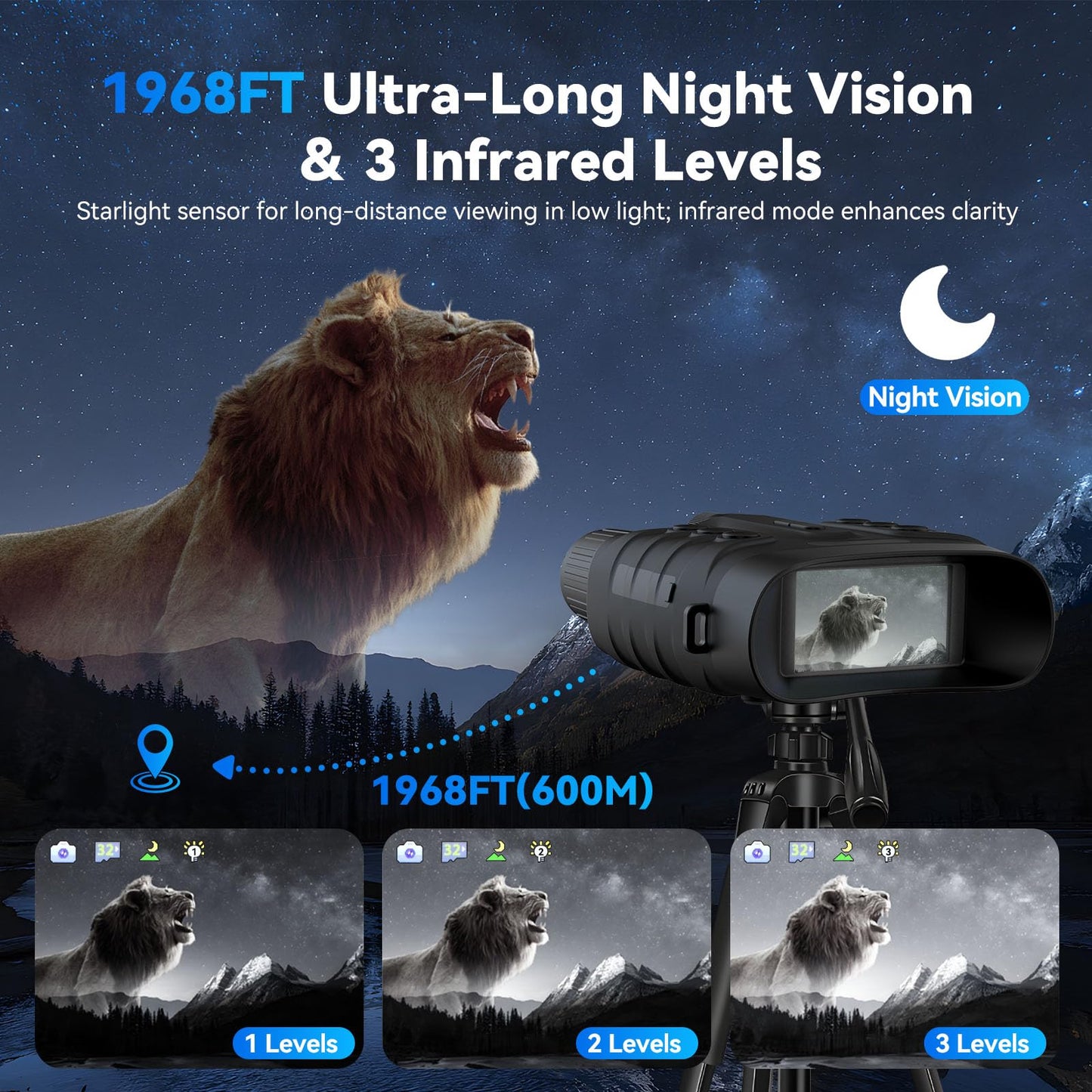 Night Vision Goggles,4K Full-Color Night Vision Binoculars for Adults with 3" HD Screen, 10000mAh Battery & 1968FT Night Vision Range,64GB Card,850nm Infrared,8X Zoom, Ideal for Camping & Hiking