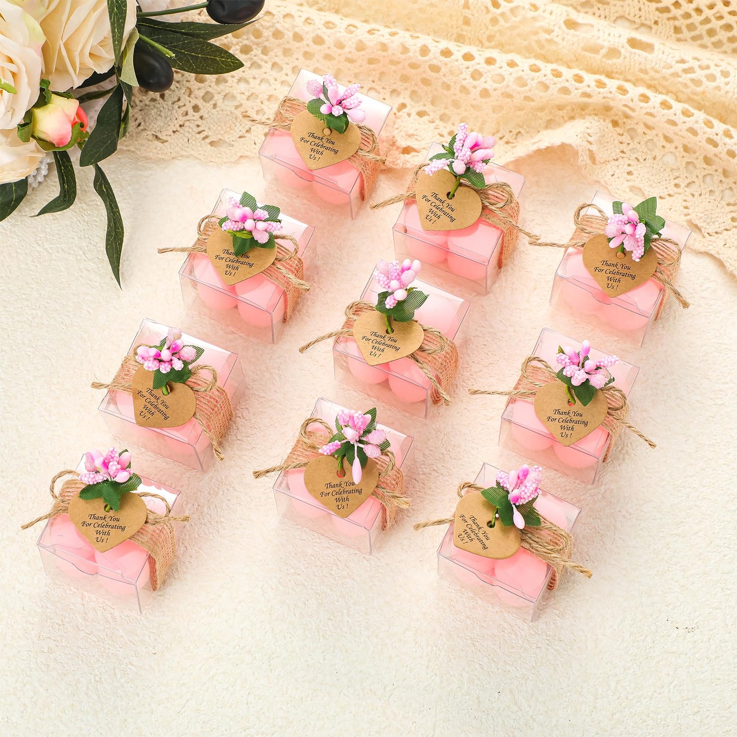 MTLEE Mini Bubble Candles Wedding Favors Gifts for Guests 1.57" x 1.38" Bubble Candles with Cards Dried Flowers DIY Gift Set for Baptism Party Bridal Shower Thank You Gifts(Pink,30 Sets)