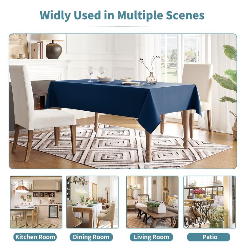Veblandy Table Cloth Rectangle Waterproof Spill-Proof Wrinkle-Free Tablecloth Washable, Kitchen Dining Tabletop Decoration, Fabric Table Cover for Indoor and Outdoor Use, 52 x 70 Inch, Navy Blue
