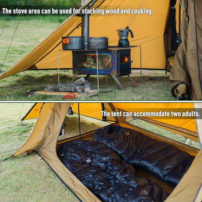 POMOLY Camping Hot Tent Bushcraft Tents, STOVEHUT 70 3.0 Shelter with 2 Tarp Poles and 2 Tent Poles for 1-2 Person Hiking, Backpacking (with a Fireproof Ground Sheet)