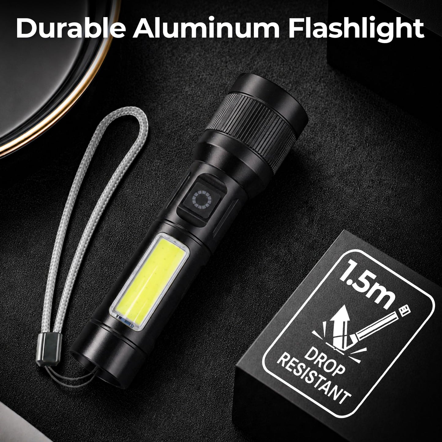 KunHe 20 Pack Rechargeable Flashlight with COB Side Light 430 Lumens Zoomable Beam 3 Modes Front Light Compact Aluminum Flashlight for Home Camping and Emergency Use