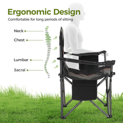 ALPHA CAMP Oversized Camping Chairs 500 LBS Capacity Fully Padded Heavy Duty Lawn Chair for Heavy People, Portable Outdoor Chair with Cooler Bag & Cup Holder for Camping, Fishing, Beach,2PC