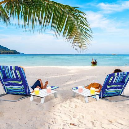 Beeveer 4 Pcs Beach Lounge Chair for Adult with 2 Pack Folding Tables Portable Adjustable Lightweight Reclining Lounge Beach Chair for Lawn Patio Sunbathing Tanning Picnic BBQ Camping