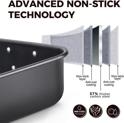HONGBAKE Lasagna Pan - 3 Inch Deep Nonstick Baking Dish | 15x10" Heavy Duty Oven Roasting Pan