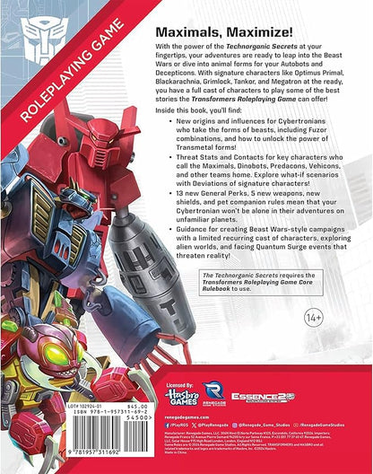 Renegade Game Studios Transformers RPG Beast Wars Technorganic Secrets Sourcebook Expansion