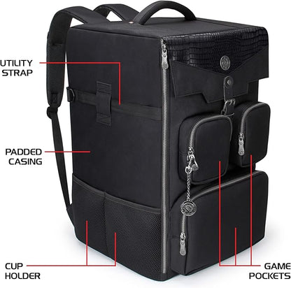 ENHANCE Collector's Edition Board Game Backpack - Reinforced Rigid Board Game Storage with Padded Shoulder Straps Carrying Handle and Accessories Pockets for Dice Card Games More (Dragon Black)