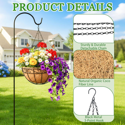 Hanging Planters for Outdoor Plants 4 Pack 14 inch Metal Hanging Flower Basket with Coco Coir Liner Wire Plant Holder Watering Flower Baskets Pot Hanger Garden Decoration for Indoor Outdoor(HBL)