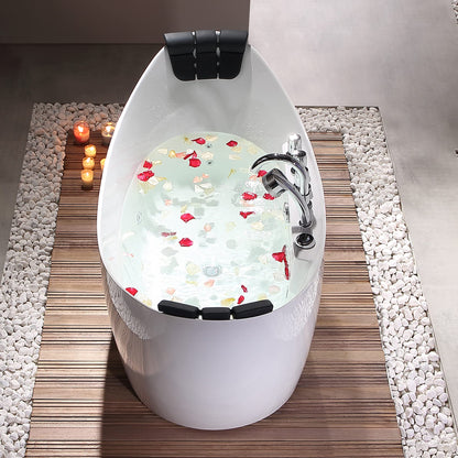 Empava 68 in. Acrylic Freestanding Tub Hydromassage Gracefully Oval Shaped Whirlpool 8 Water Jets Soaking SPA, Double-Ended Massage Bathtub with 2 Black Pillows , White