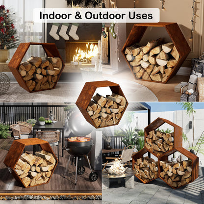BUYYAH Firewood Log Rack Hexagon Heavy-Duty, Sturdy Log Holder with Honeycomb Design for Wood Storage, Suitable for both Outdoor and Indoor Use