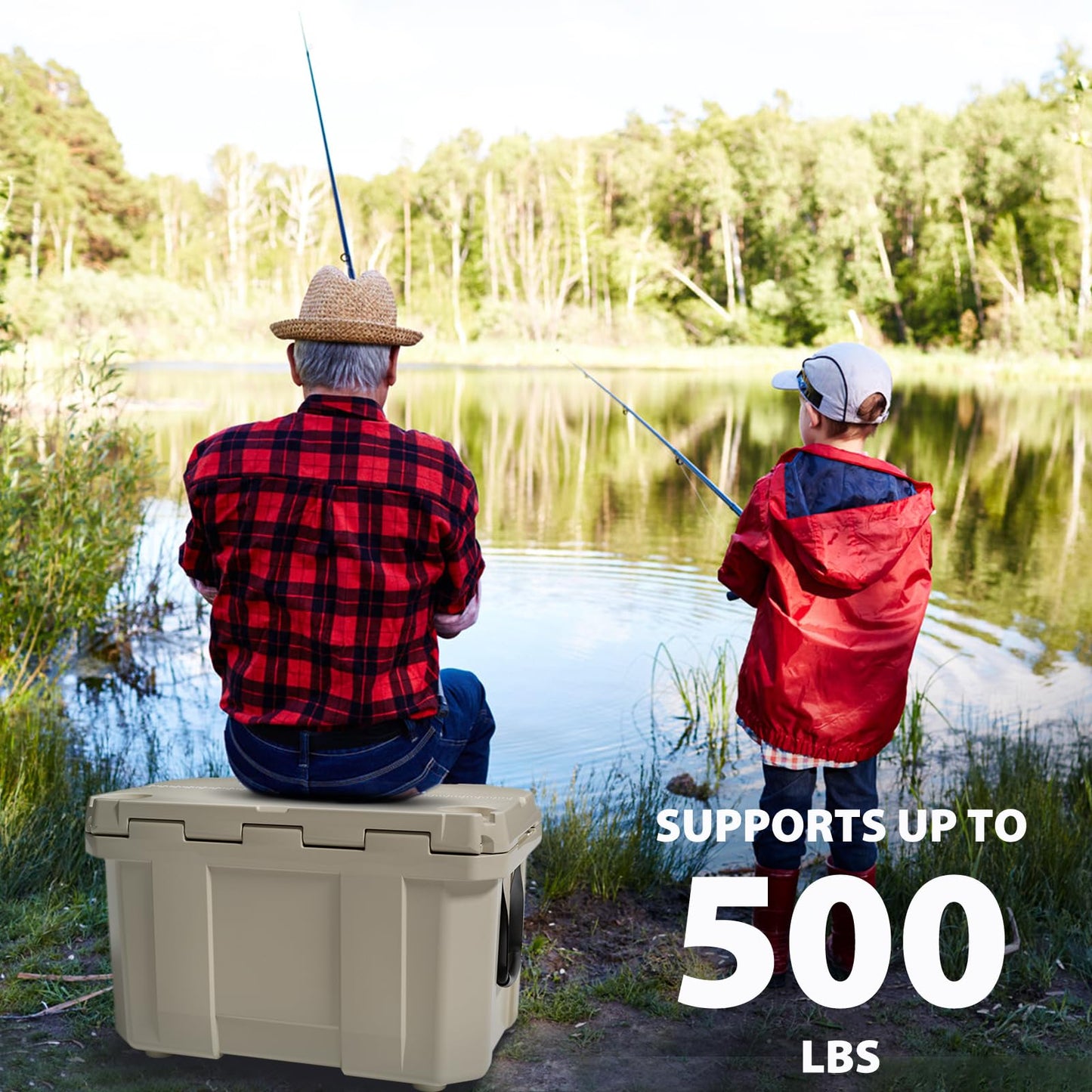 60 Quart Hard Cooler, Insulated Ice Chest Box Holds Ice for up to 6 Days, Portable Cooler with Nylon Rope Handles, Cup Holders, Double Latches for Camping Drink, Beach, Picnic, Fishing, Boat, Barbecue