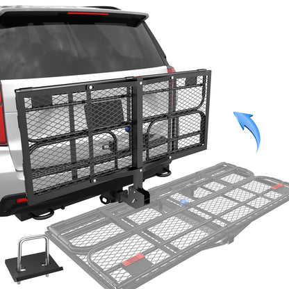 KUIPERAUTO 500 Lbs Folding Rack Hitch Mount Cargo Carrier, 2" Hitch Receiver, 60" x 24" x 14" Size,Bolt Lock Luggage Basket Heavy Duty Hitch Rear Trailer Cargo Rack Compatible for SUV Truck Pickup