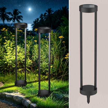 19:30 PM Solar Bollard Lights Outdoor, 24” Tall Stainless Steel & Iron Waterproof Solar Landscape Light for Yard Garden Walkway (4-Pack)