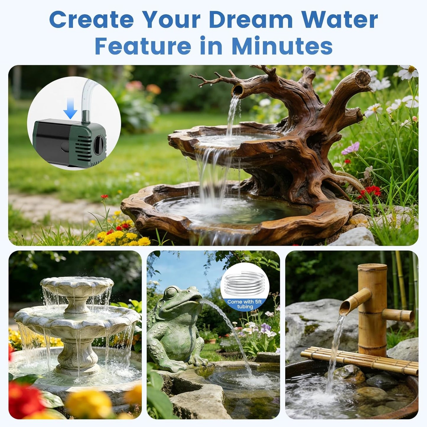 NFESOLAR 20W Solar Fountain Pump - 160GPH Solar Powered Water Pump with Adjustable Flow & 16.4FT Cord for Garden, Pond, and Bird Bath