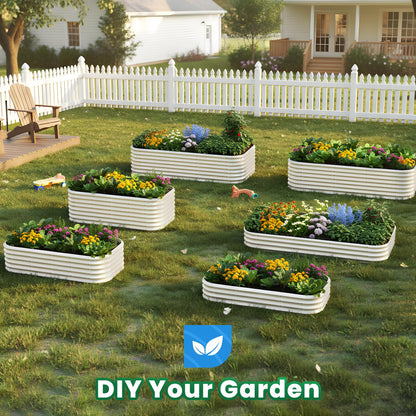 Quictent Galvanized Raised Garden Bed Kit Tall, 6x3x1.5 ft Oval Large Planting Box Strengthened by Crossbar, for Vegetables Outdoor, Beige
