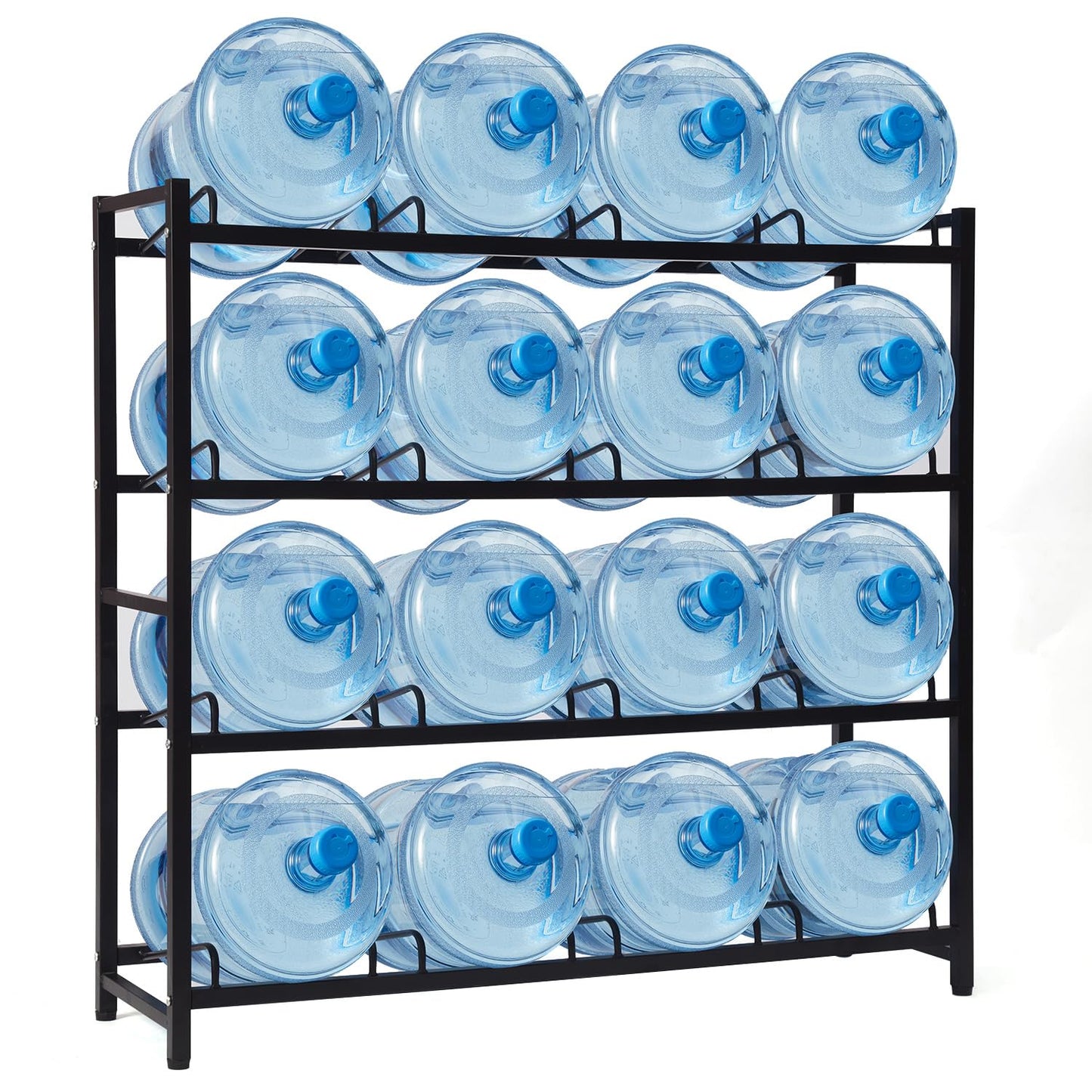 UMORNING 16-Tray Water Cooler Jug Rack - Heavy Duty Carbon Steel 5 Gallon Water Dispenser Jug Holder Stand With 4-Tier Organizer For Home, Office, Kitchen, Warehouse - Black