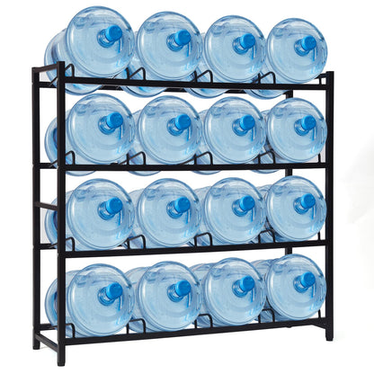 UMORNING 16-Tray Water Cooler Jug Rack - Heavy Duty Carbon Steel 5 Gallon Water Dispenser Jug Holder Stand With 4-Tier Organizer For Home, Office, Kitchen, Warehouse - Black