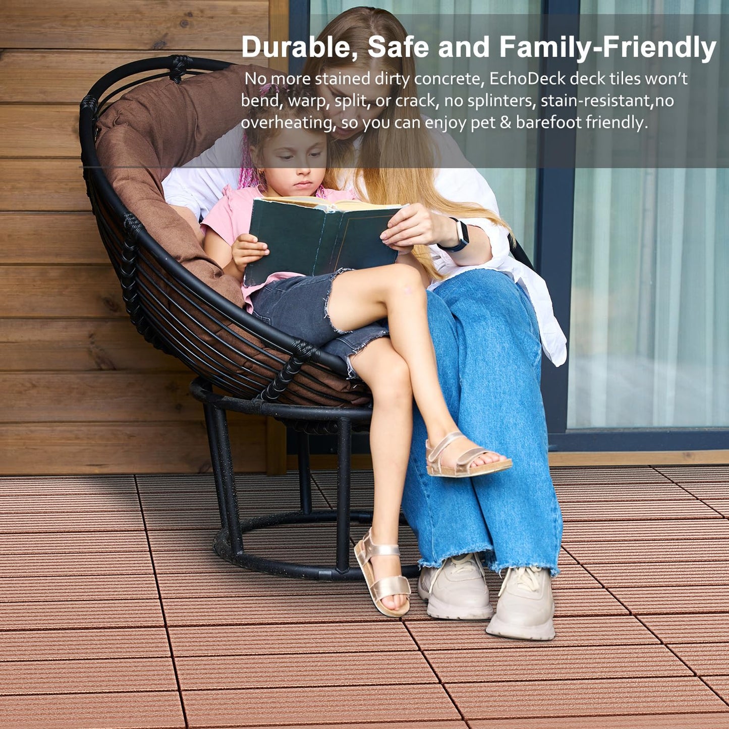 EchoDeck Interlocking Deck Tiles,44 Pack Deck Tiles Interlocking Outdoor All Weather,Patio Deck Tiles,12"x12",Vertical,Sturdy Base,Highly Durable,Stylish,Non-Slip,Faster-Drying,Efficient,Brown
