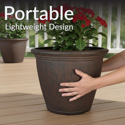 Sunnydaze 15.25-Inch Anjelica Large Plastic Pot for Plants - Outdoor Double-Walled Large Plastic Planter with Drillable Drainage Holes - Rust