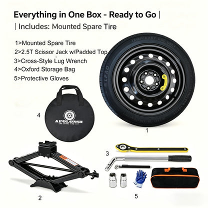 Afolonsh Spare Tire Kit Compatible with 2023-2026 Toyota Corolla Cross (Including Hybrid)| 145/85R18 Spare Wheel on 18x4 Rim 5x114.3 Bolt Pattern | Includes Car Jack Kit & Tire Carrying Case