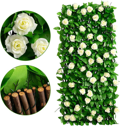DOEWORKS Expandable Fence Privacy Screen for Balcony Patio Outdoor, 4PCS Faux Ivy Fencing Panel for Backdrop Garden Backyard Home Decorations