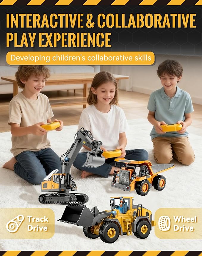 Construction Rc Set of 4 2.4ghz Remote Control Excavator 360° Rotation Lights and Sounds Command The Site Conquer The Dirt Collaborative Experience Alloy Material (4Pcs-ABCD)