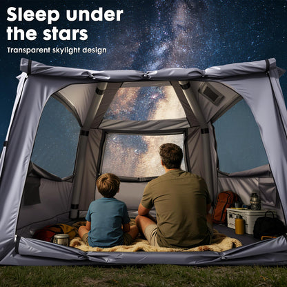 Inflatable Tents for Camping 2-4 Person, Blow Up Tent with Skylight & Awning, Waterproof Inflatable Camping Tent with Mesh Windows, Portable Tent Camping Essentials, Easy Setup with Hand Pump