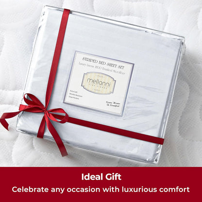 Mellanni Queen Sheets Set - 4 PC Hotel Luxury Bedding | Extra Soft, Cooling, Wrinkle-Resistant (Striped White)