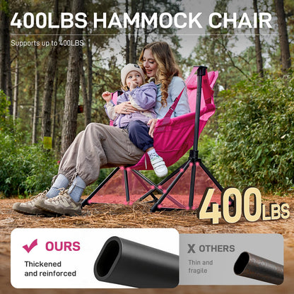 EVER ADVANCED Padded Oversized Hammock Camping Chair, Compact Heavy Duty Swing Chair with Multi-Storage Pockets, Portable Folding Rocking Camping Chair, Support Up to 400lbs, Pink