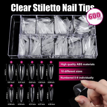 Teenitor Clear Coffin Nail Tips Set, Long Acrylic Nail Kit Full Cover Clear Press On Nails, 600 Pcs Fake Nails with Glue, Acrylic Nail Clipper Files and Buffer Polisher