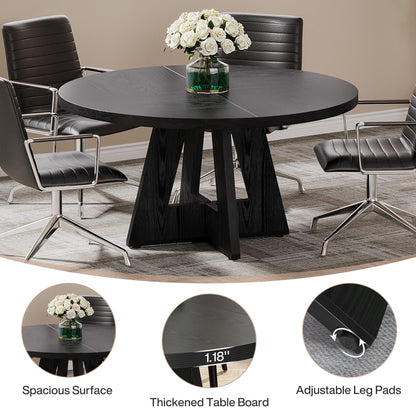 Tribesigns 47-Inch Round Conference Table for 4-6 People, Wooden Meeting Room Table with Thicken Tabletop and Wood Base (Black)