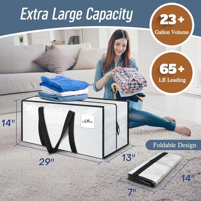 Skiennix Extra Heavy Duty Moving Bags - 6 Pack with Strong Zipper & Comfortable Handles | Durable White Storage Totes