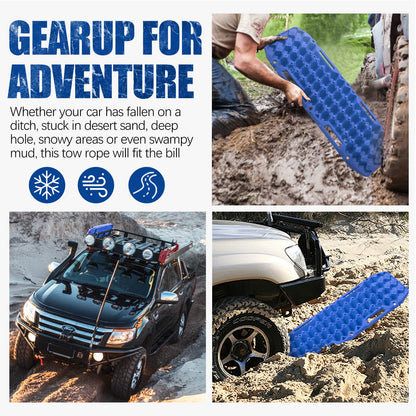 BUNKER INDUST Off Road Traction Boards (Gen 10) Blue + 1"×30ft Kinetic Recovery Rope with 2 Soft Shackles Kit