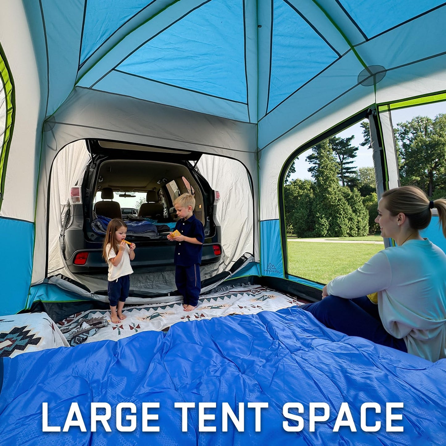 JELUCAMP SUV Tents for Camping 6 Person Waterproof, Car Family Camping Tent with Tailgate Attachment for SUV, Jeep, Truck with Cap, Easy Setup Large Tent for Outdoor Camping, Blue