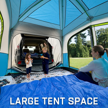 JELUCAMP SUV Tents for Camping 6 Person Waterproof, Car Family Camping Tent with Tailgate Attachment for SUV, Jeep, Truck with Cap, Easy Setup Large Tent for Outdoor Camping, Blue