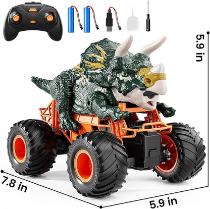 Remote Control Dinosaur Car for Kids Boys Electric Monster Truck with Spray Light Sound Indoor Outdoor All Terrain Off Road RC Car Toys for Kids 3 4 5 6 7 8-12 Year Old Boys Girls Birthday Gift