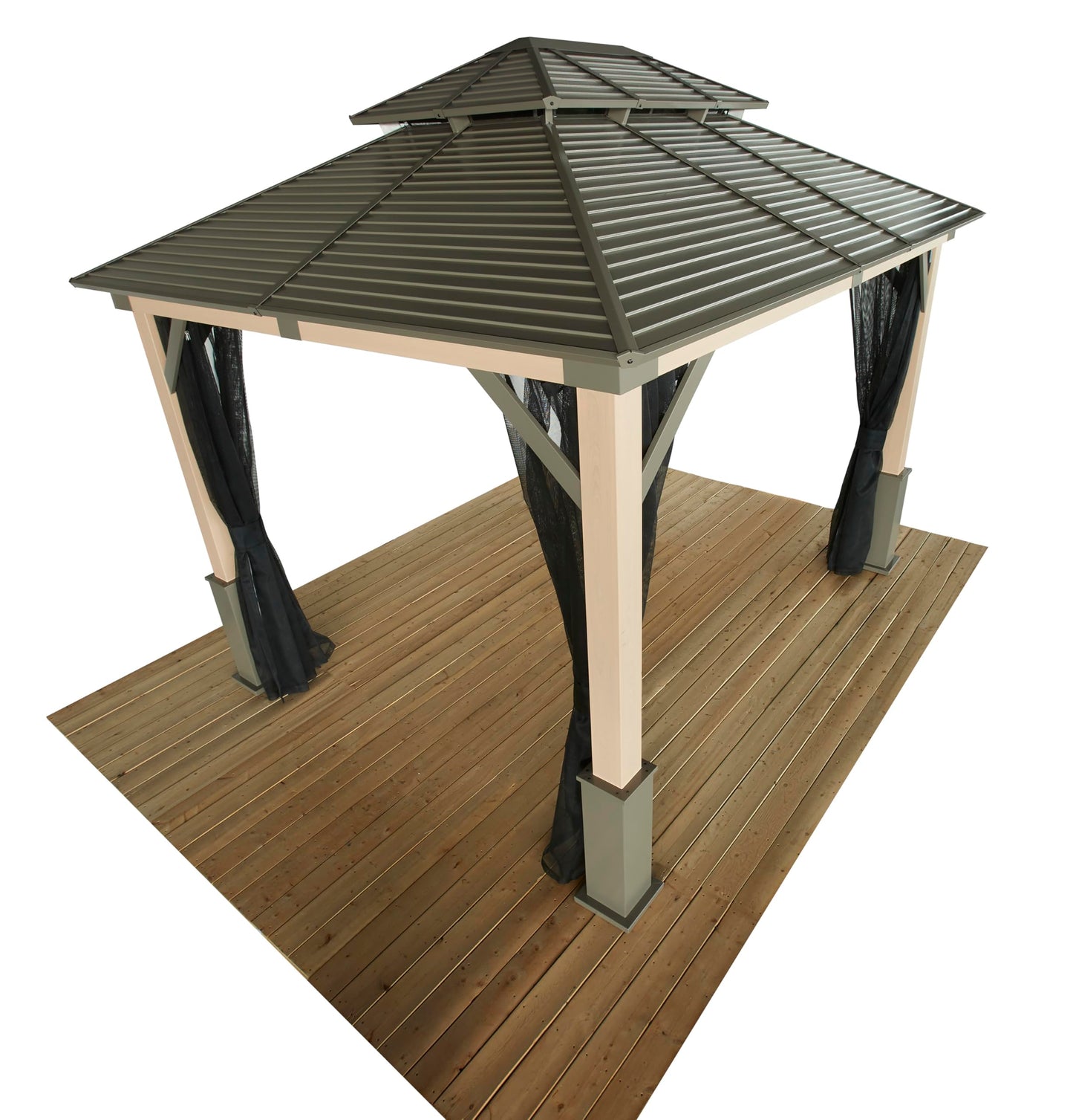 Tommy Bahama Edition Cove 10' x 12' Outdoor Hardtop Gazebo Pavilion for Backyard or Patio, Heavy-Duty Galvanized Steel Double Roof Gazebo, Wood Grain Finish