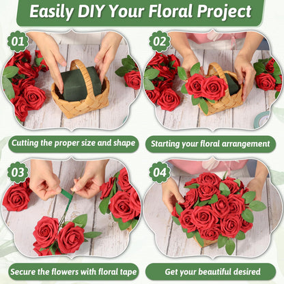 MAPVOLUT 6 Pack Green Floral Foam Blocks (9.1"x4.1"x2.8") + 2 Rolls Waterproof Floral Tape | Wet & Dry Flower Arrangement Foam for Fresh/Silk Flowers, DIY Crafts, Weddings, Centerpieces