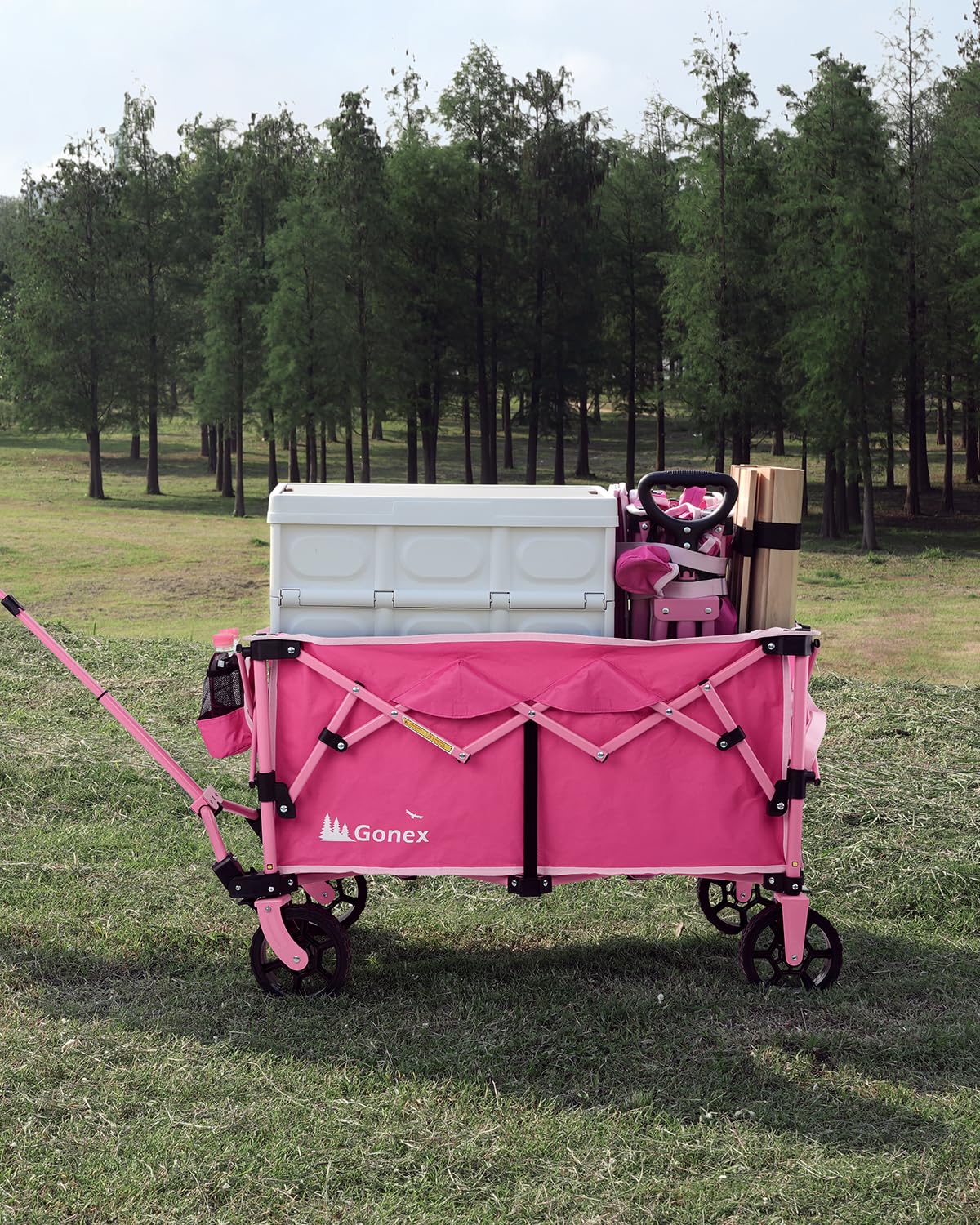 Gonex 38''L Collapsible Foldable Wagon Cart with 360lbs Weight Capacity,220L Folding Utility Garden Cart with Detachable Wheels for Grocery Sports Shopping Camping - Pink